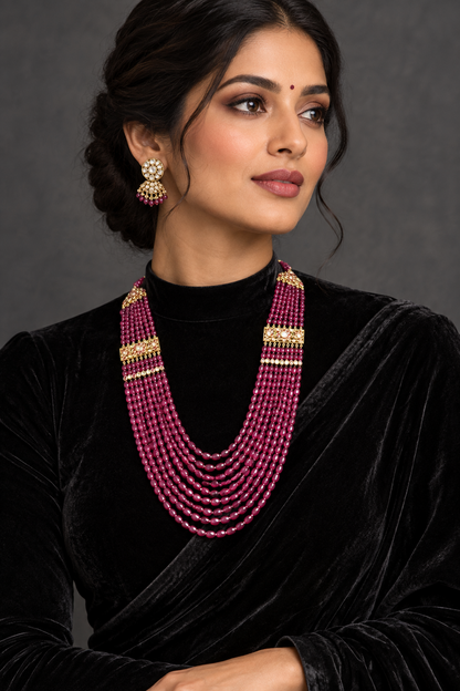 Ruby necklace polki necklace 925 silver jewelry 22k gold plated - SHABURIS