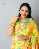 Yellow floral Saree Mehendi Saree Green Saree Peter pan collar blouse Zardhosi work designer blouse -Pattu Saree Blouse -Maggam work blouse - Green Blouse