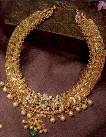 Kasu Necklace Nakshi necklace 925 silver jewelry 22k gold plated - SHABURIS