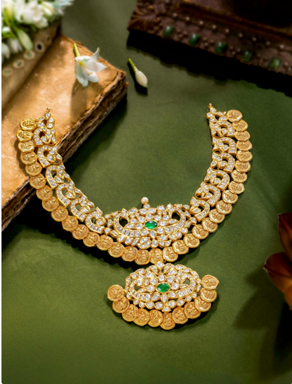Kasu Mala Polki necklace 925 silver jewelry 22k gold plated - SHABURIS