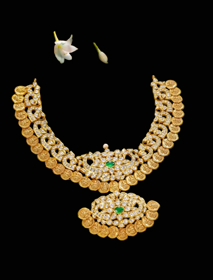 Kasu Mala Polki necklace 925 silver jewelry 22k gold plated - SHABURIS