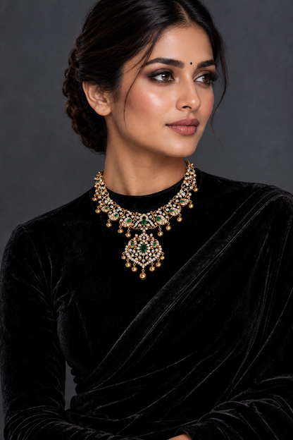 Diamond Necklace cocktail necklace 925 silver jewelry 22k gold plated - SHABURIS