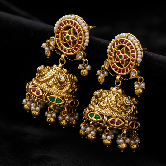 Nakshi Jhumkas Antique earrings Polki Earrings silver Earrings 925 silver jewelry - SHABURIS