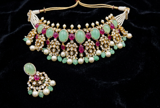 925 silver jewelry polki necklace indian jewelry moissanites fresh water pearl jewelry gold plated jewelry