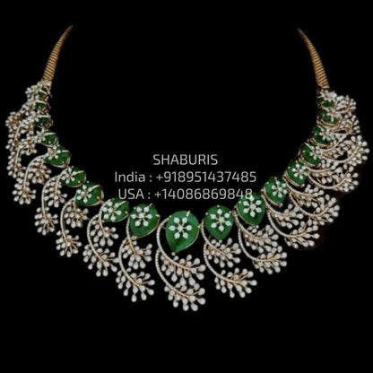 Diamond Necklace - Bridal Necklace - Wedding Necklace - 925 silver Jewelry,South Indian Jewelry,bridal choker,Indian Wedding Jewelry,pure Silver indian jewelry - SHABURIS