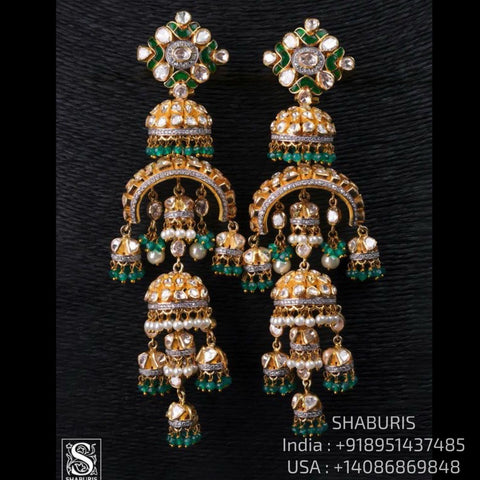 Chandbali Earrings - Cocktail Earrings- 925 silver Jewelry,South Indian Jewelry,bridal choker,Indian Wedding Jewelry,pure Silver indian jewelry - SHABURIS