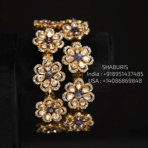 Tanzanite Bangles - Diamond Bangles - 925 Silver Jewelry - 22ct Gold Plated - CZ Bangles - South indian diamond Bangles design