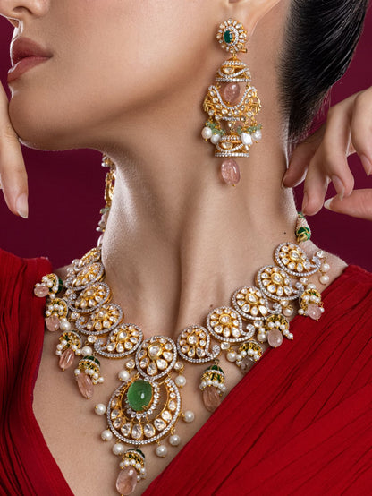 Polki necklace Silver necklace 925 silver with 22k gold plated- SHABURIS