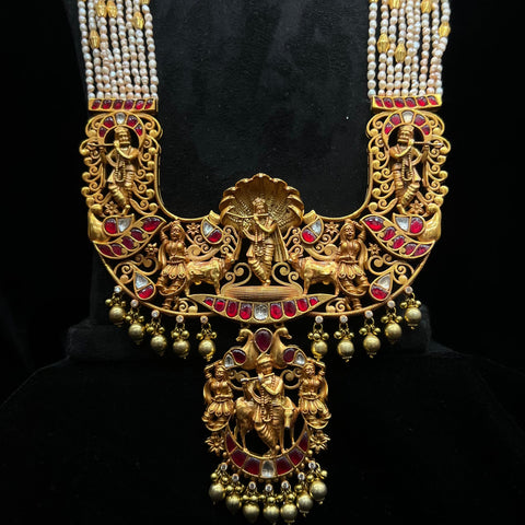 Temple Jewelry necklace Pearl necklace statement jewelry silver necklace 925 silver with 22k gold plated - SHABURIS