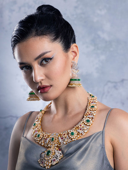 Polki necklace Silver necklace 925 silver with 22k gold plated- SHABURIS