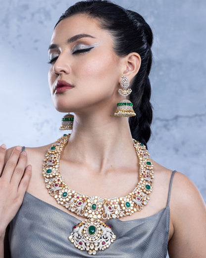 Polki necklace Silver necklace 925 silver with 22k gold plated- SHABURIS