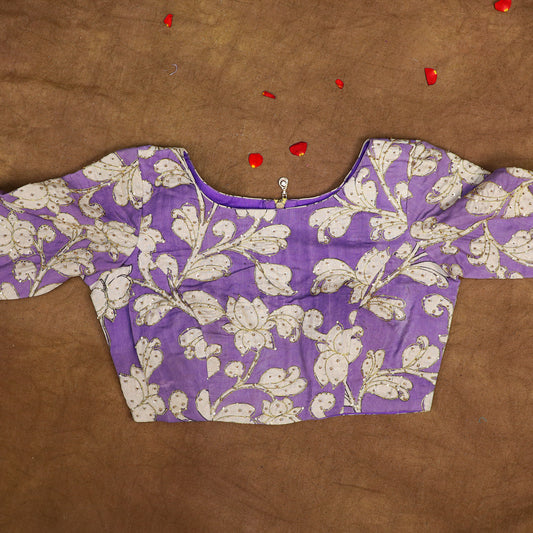 Hand Painted Pen Kalamkari Blouse for Saree – Artisan Kalamkari Silk Blouse – Festive & Wedding Ethnic Wear