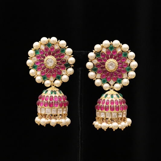 Diamond Jhumka Polki Earrings Big Studs Ruby Earrings Diamond Earrings 925 Silver Jewelry Silver Earrings - SHABURIS