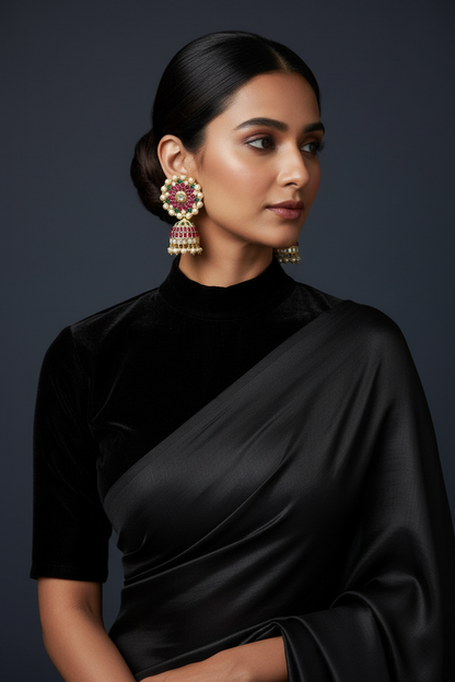 Diamond Jhumka Polki Earrings Big Studs Ruby Earrings Diamond Earrings 925 Silver Jewelry Silver Earrings - SHABURIS