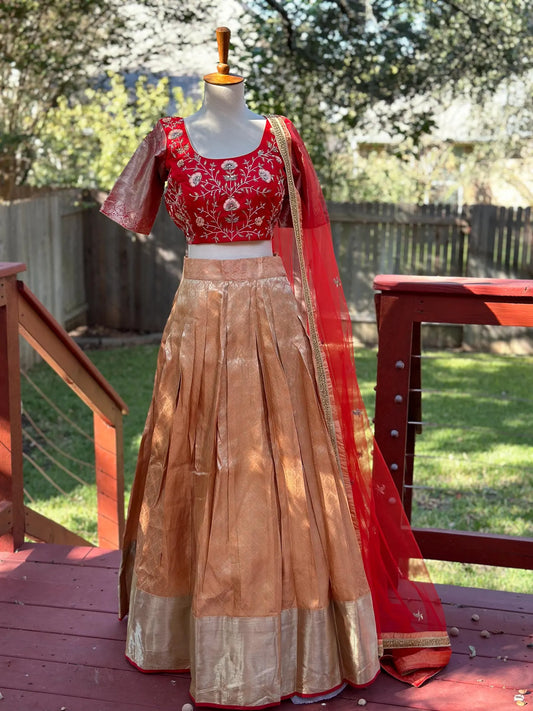 Kanchipuram Pattu Lehenga | Mehendi & Haldi Lehenga Choli | Yellow Green Floral Lehenga Set | Indian Wedding Guest Outfit | Pre Wedding Ceremony Dress