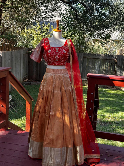 Kanchipuram Pattu Lehenga | Mehendi & Haldi Lehenga Choli | Yellow Green Floral Lehenga Set | Indian Wedding Guest Outfit | Pre Wedding Ceremony Dress