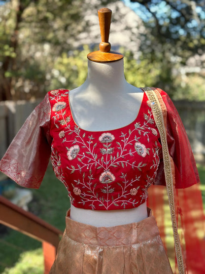 Kanchipuram Pattu Lehenga | Mehendi & Haldi Lehenga Choli | Yellow Green Floral Lehenga Set | Indian Wedding Guest Outfit | Pre Wedding Ceremony Dress