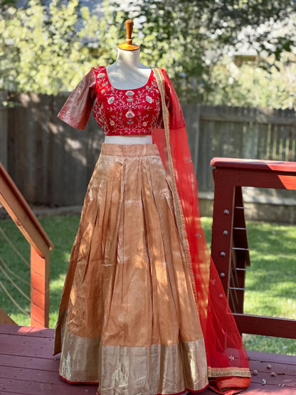 Kanchipuram Pattu Lehenga | Mehendi & Haldi Lehenga Choli | Yellow Green Floral Lehenga Set | Indian Wedding Guest Outfit | Pre Wedding Ceremony Dress