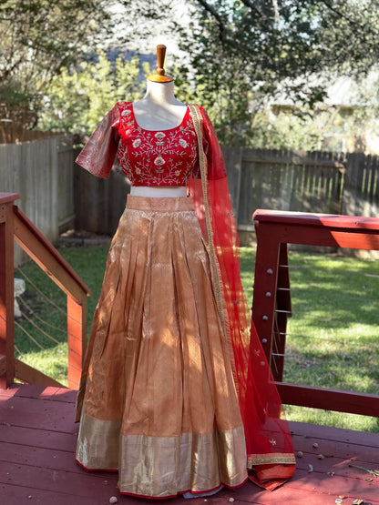 Kanchipuram Pattu Lehenga | Mehendi & Haldi Lehenga Choli | Yellow Green Floral Lehenga Set | Indian Wedding Guest Outfit | Pre Wedding Ceremony Dress