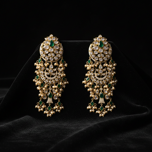 Diamond Jhumkas Chandbalis Polki Earrings Diamond Earrings Emerald Earrings 925 Silver Jewelry Silver Earrings - SHABURIS