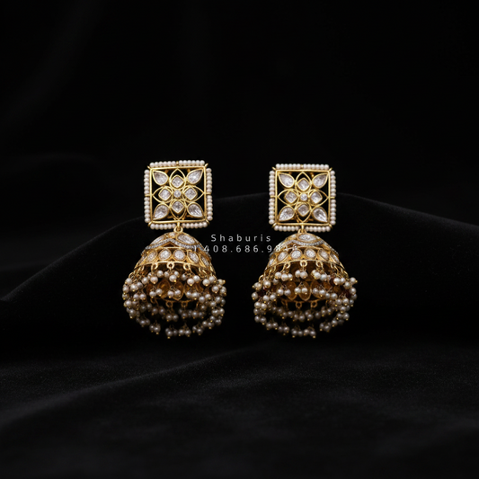 Diamond Jhumkas Polki Earrings Diamond Earrings Cocktail earrings 925 Silver Jewelry Silver Earrings - SHABURIS