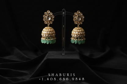 Diamond Jhumkas Chandbalis Polki Earrings Diamond Earrings Emerald Earrings 925 Silver Jewelry Silver Earrings - SHABURIS