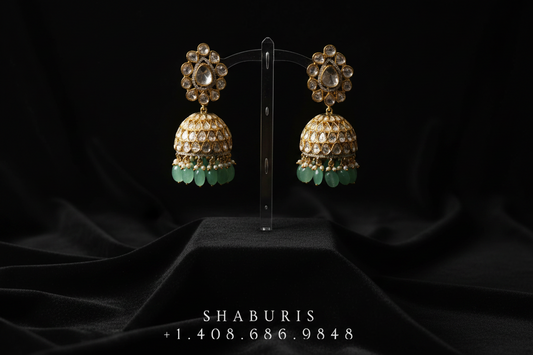 Diamond Jhumkas Chandbalis Polki Earrings Diamond Earrings Emerald Earrings 925 Silver Jewelry Silver Earrings - SHABURIS