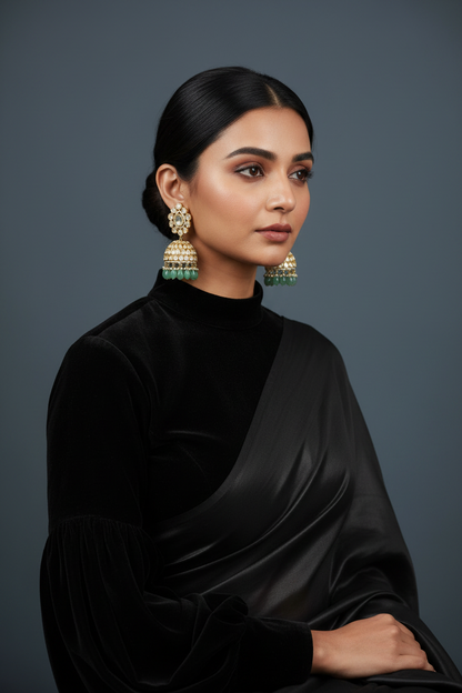 Diamond Jhumkas Chandbalis Polki Earrings Diamond Earrings Emerald Earrings 925 Silver Jewelry Silver Earrings - SHABURIS