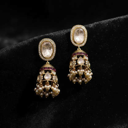 Polki Studs Polki Earrings Cocktail Earrings Diamond Studs Diamond Earrings Simple Studs Pearl Studs 925 Silver Earrings Silver Jewelry - SHABURIS