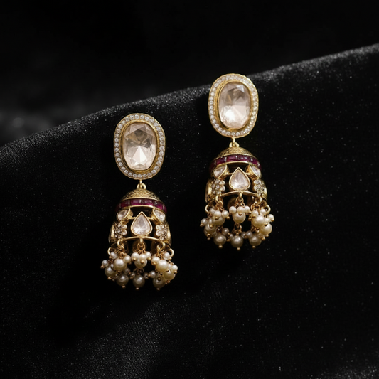 Polki Studs Polki Earrings Cocktail Earrings Diamond Studs Diamond Earrings Simple Studs Pearl Studs 925 Silver Earrings Silver Jewelry - SHABURIS
