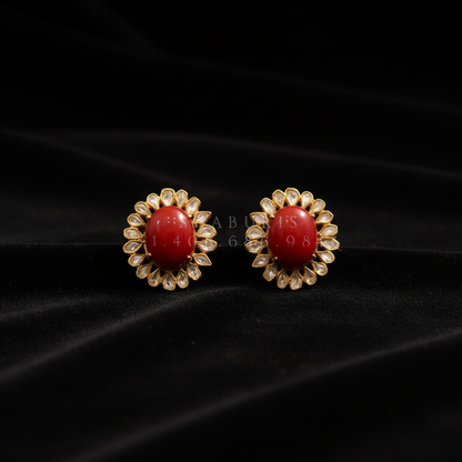 Coral Earrings Coral Studs Diamond Jhumkas Polki Earrings Diamond Earrings Cocktail earrings 925 Silver Jewelry Silver Earrings - SHABURIS
