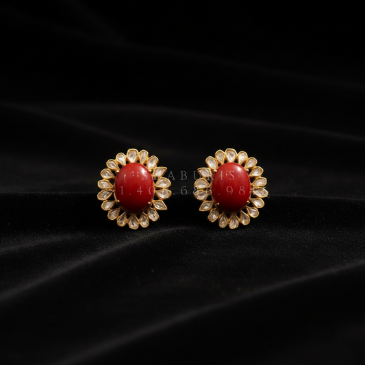 Coral Earrings Coral Studs Diamond Jhumkas Polki Earrings Diamond Earrings Cocktail earrings 925 Silver Jewelry Silver Earrings - SHABURIS