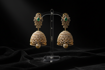 Diamond Jhumkas Polki Earrings Diamond Earrings Emerald Earrings 925 Silver Jewelry Silver Earrings - SHABURIS