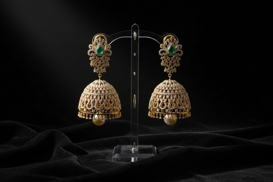 Diamond Jhumkas Polki Earrings Diamond Earrings Emerald Earrings 925 Silver Jewelry Silver Earrings - SHABURIS