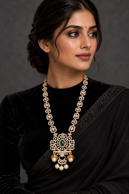 Swarovski pendant,swarovski chain,sabyasachi jewelry inspired Traditional indian Jewelery,Polki haram,Pure silver jewelry-NIHIRA