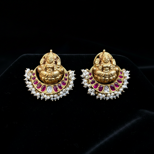 Temple Jewelry,Pure Silver Jewellery Indian ,Lakshmi Devi Earrings,Big studs,Indian Bridal,South Indian Wedding Jewelry-NIHIRA-SHABURIS