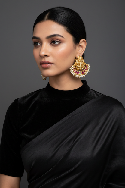 Temple Jewelry,Pure Silver Jewellery Indian ,Lakshmi Devi Earrings,Big studs,Indian Bridal,South Indian Wedding Jewelry-NIHIRA-SHABURIS