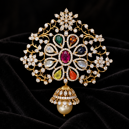 Indian Jewelry,Pure Silver Jewellery Indian ,Navaratan Pendent,Big Indian Pendent,Indian Bridal,Indian Wedding Jewelry-NIHIRA-SHABURIS