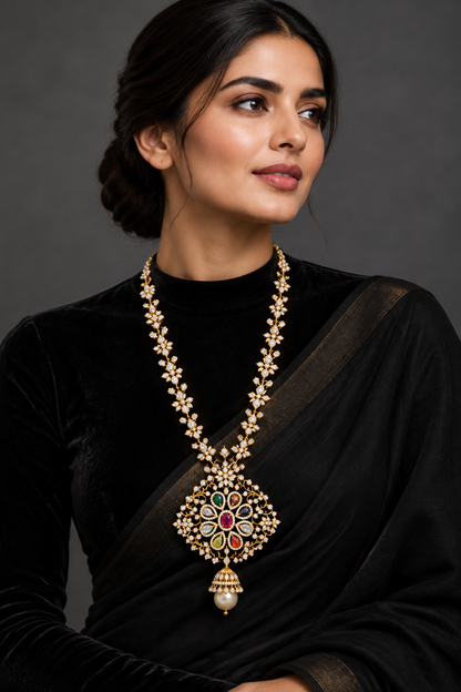 Indian Jewelry,Pure Silver Jewellery Indian ,Navaratan Pendent,Big Indian Pendent,Indian Bridal,Indian Wedding Jewelry-NIHIRA-SHABURIS