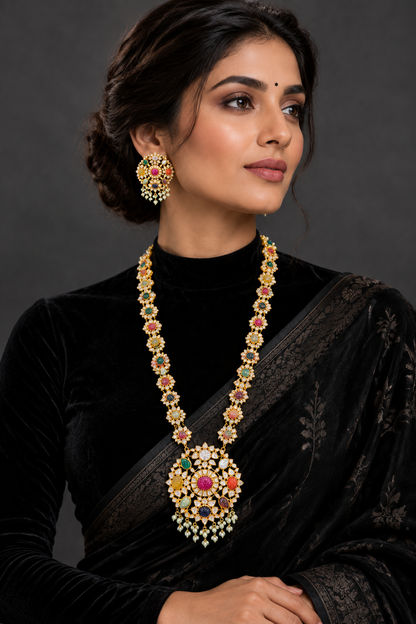 Bollywood Jewelry,Pure Silver Jewellery Indian ,Navaratan Jewelry,Navaratan pendent,Indian Bridal,Indian Wedding Jewelry-NIHIRA-SHABURIS