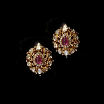 Polki Studs Polki Earrings Cocktail Earrings Diamond Studs Diamond Earrings Simple Studs Pearl Studs 925 Silver Earrings Silver Jewelry - SHABURIS