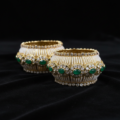 Indian Jewelry,Pure Silver Jewellery Indian ,Pearl Bangle,Big Indian Bangle,Indian Bridal,Indian Wedding Jewelry-NIHIRA-SHABURIS