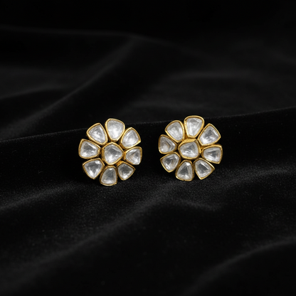 Polki Studs Polki Earrings Cocktail Earrings Diamond Studs Diamond Earrings Simple Studs Pearl Studs 925 Silver Earrings Silver Jewelry - SHABURIS
