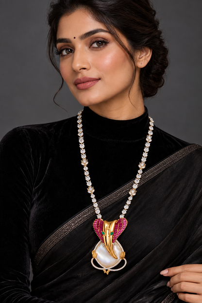Latest Indian Jewelry,Pure Silver Jewellery Indian ,Ganesha pendent,temple jewelry,Indian Bridal,Indian Wedding Jewelry-NIHIRA-SHABURIS