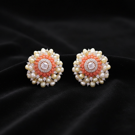 Polki Studs Polki Earrings Cocktail Earrings Diamond Studs Diamond Earrings Simple Studs Pearl Studs 925 Silver Earrings Silver Jewelry - SHABURIS