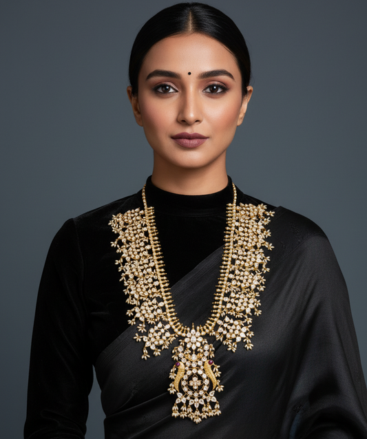 Guttapusalu Haram Bridal Necklace 925 Silver Jewelry Polki Necklance - SHABURIS