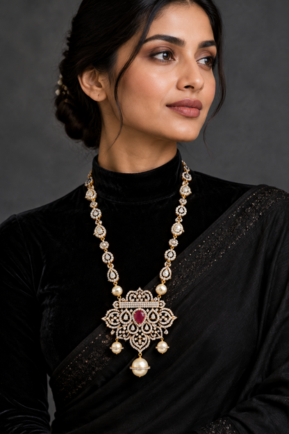 Latest Indian Jewelry,South Indian Jewellery,Pure silver diamond pendent,Swaroski Pendent,Indian Wedding Jewelry -NIHIRA-SHABURIS