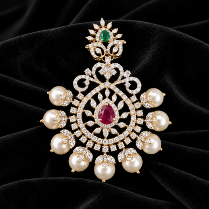 Latest Indian Jewelry,South Indian Jewellery,Pure silver diamond pendent,Swaroski Pendent,Indian Wedding Jewelry -NIHIRA-SHABURIS