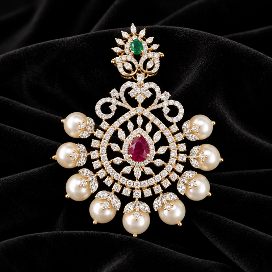 Latest Indian Jewelry,South Indian Jewellery,Pure silver diamond pendent,Swaroski Pendent,Indian Wedding Jewelry -NIHIRA-SHABURIS