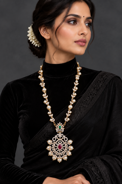 Latest Indian Jewelry,South Indian Jewellery,Pure silver diamond pendent,Swaroski Pendent,Indian Wedding Jewelry -NIHIRA-SHABURIS